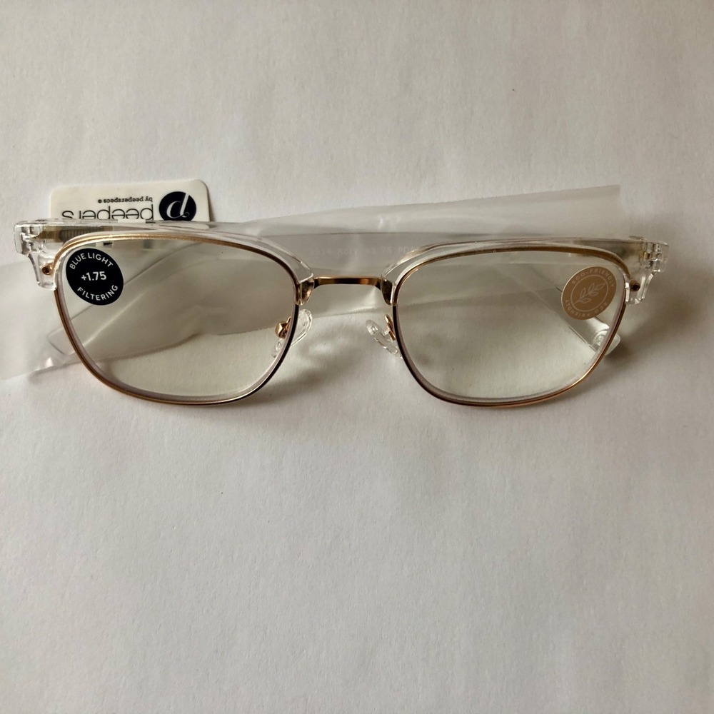 New Clear & Gold Peepers Blue light Filter Readers +1.75